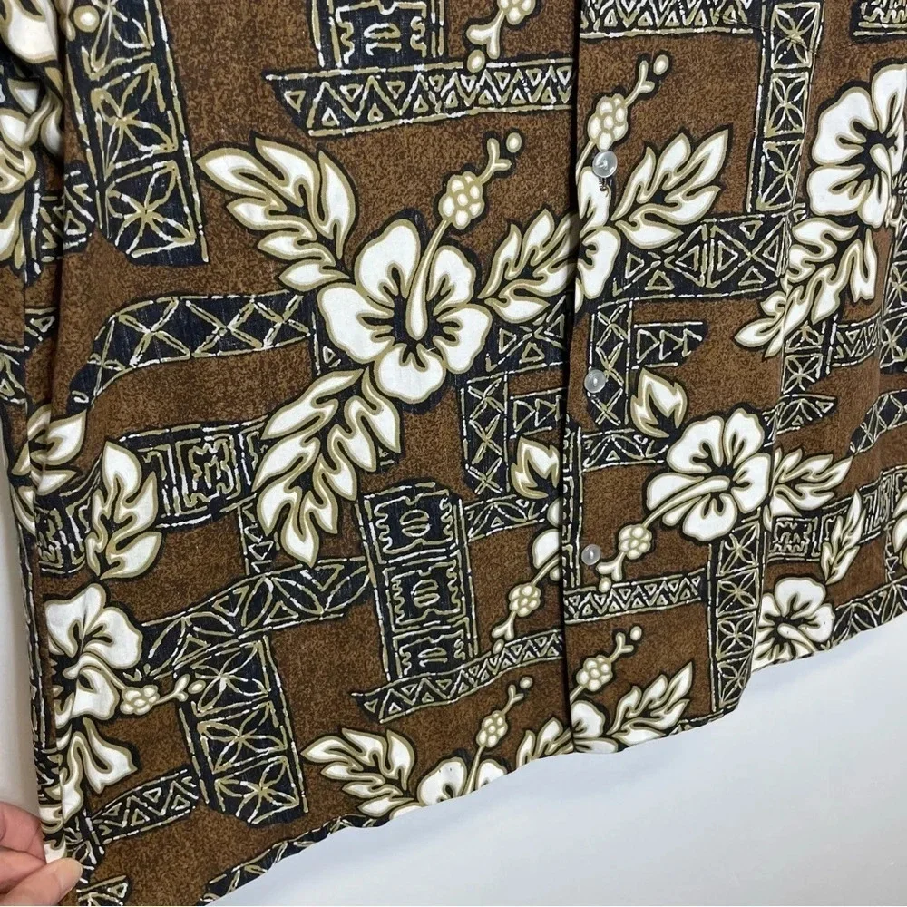 Mens Hawaiian shirt brown button up short sleeve
